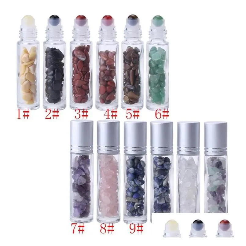 wholesale 10ml natural crystal stone essential oil bottles portable gemstone transparent roller ball bottle perfume bottling