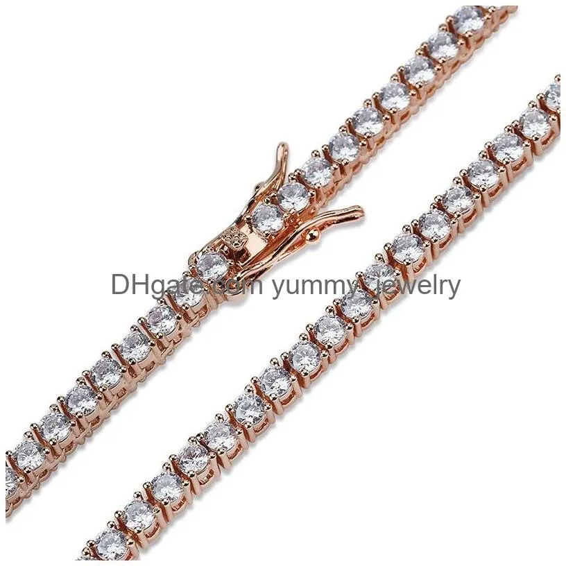 Tennis Fashion Hip Hop Iced Out Tennis Chain Aaa Cubic Zirconia Copper Bracelet Diamond Designer Jewelry For Men Women 18K Gold Sier Dhwgh