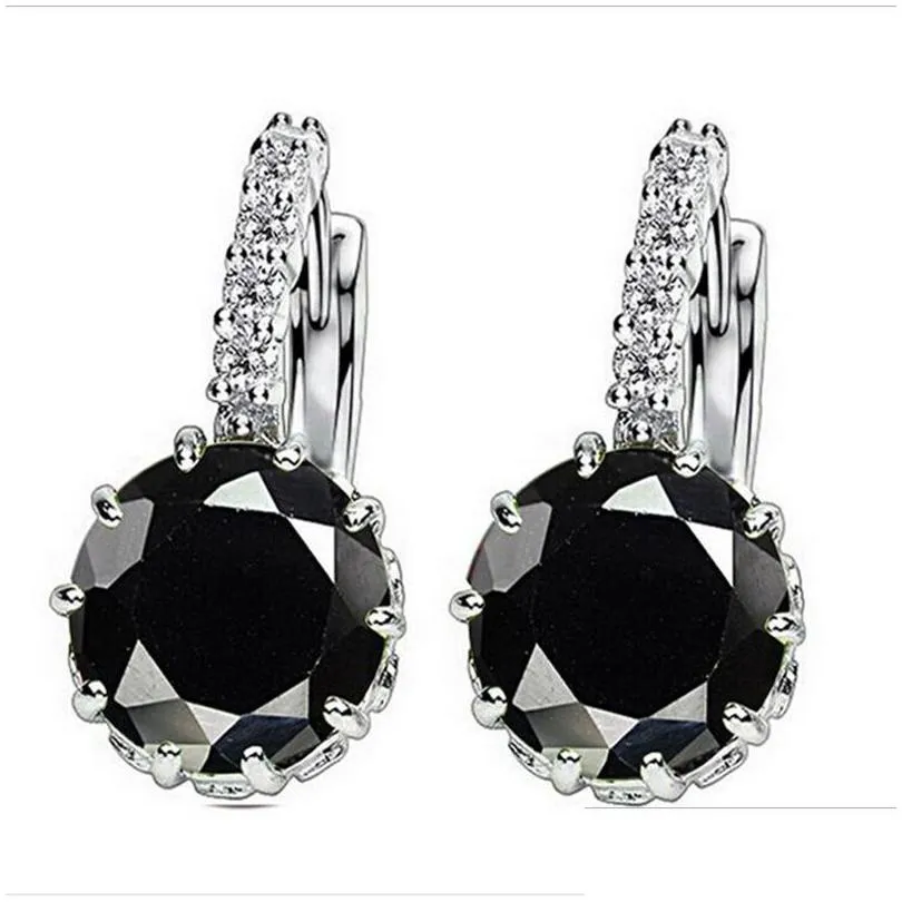 Charm Cubic Zirconia Round Earrings For Women Girls Fashion 925 Sterling Sier Plated Zircon Crystal Diamond Charm Earring Party Jewel Dhfea