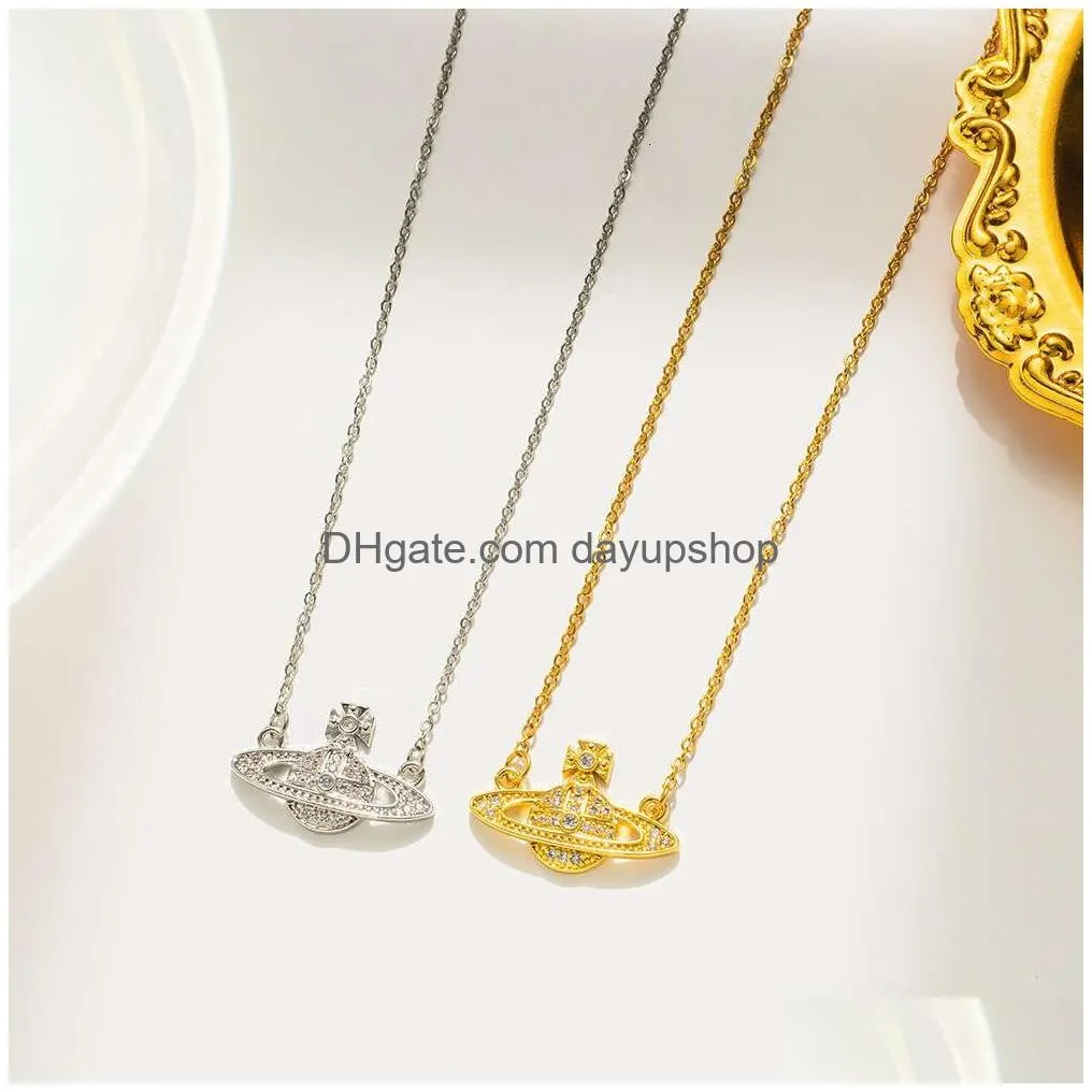 Designer High Quality New Sier Fl Diamond Hollowed Out Necklace Of Empress Dowager Tiktok Kwai Live Broadcast Drop Delivery Dhxpb