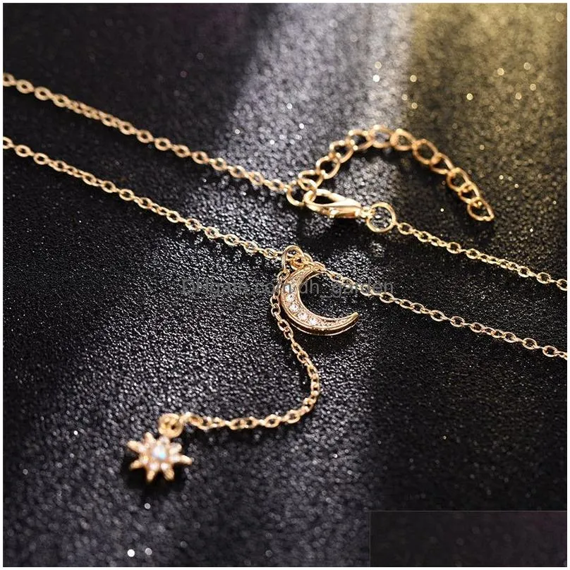 Pendant Necklaces Bohemian Moon Star Crystal Pendant Choker Necklace For Women Vintage Chain Sun Fashion Jewelry Gift Drop D Dhgarden Dhwxf