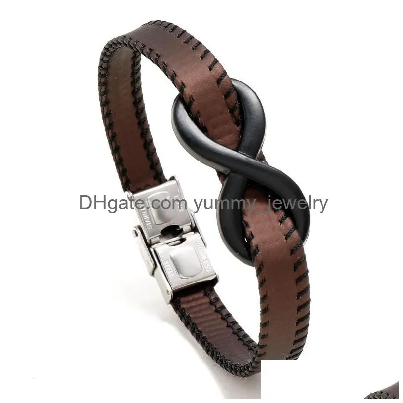 Charm Bracelets Infinity Charm Bracelets For Men Fashion Design Black 8 Number Symbol Pu Leather Wrap Bracelet Jewelry Accessories Br Dhgz7