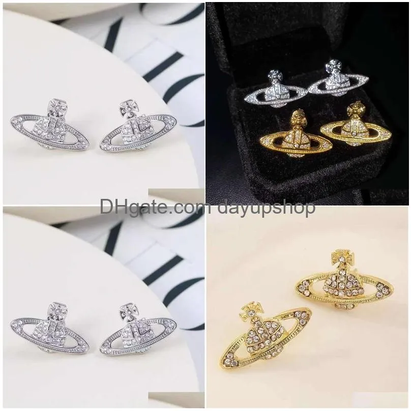 Designer High Quality Hip Hop Empress Dowager Design French Instagram Style Womens Fl Diamond Earrings Drop Delivery Dhy73