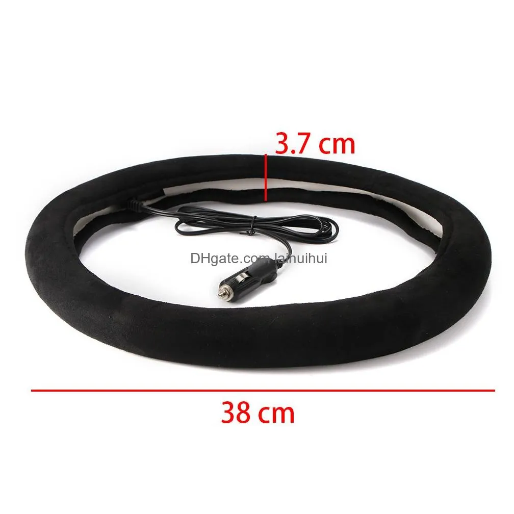 onever 12v 38cm car lighter plug heated heating electric steering wheel covers warmer winter steering covers universal