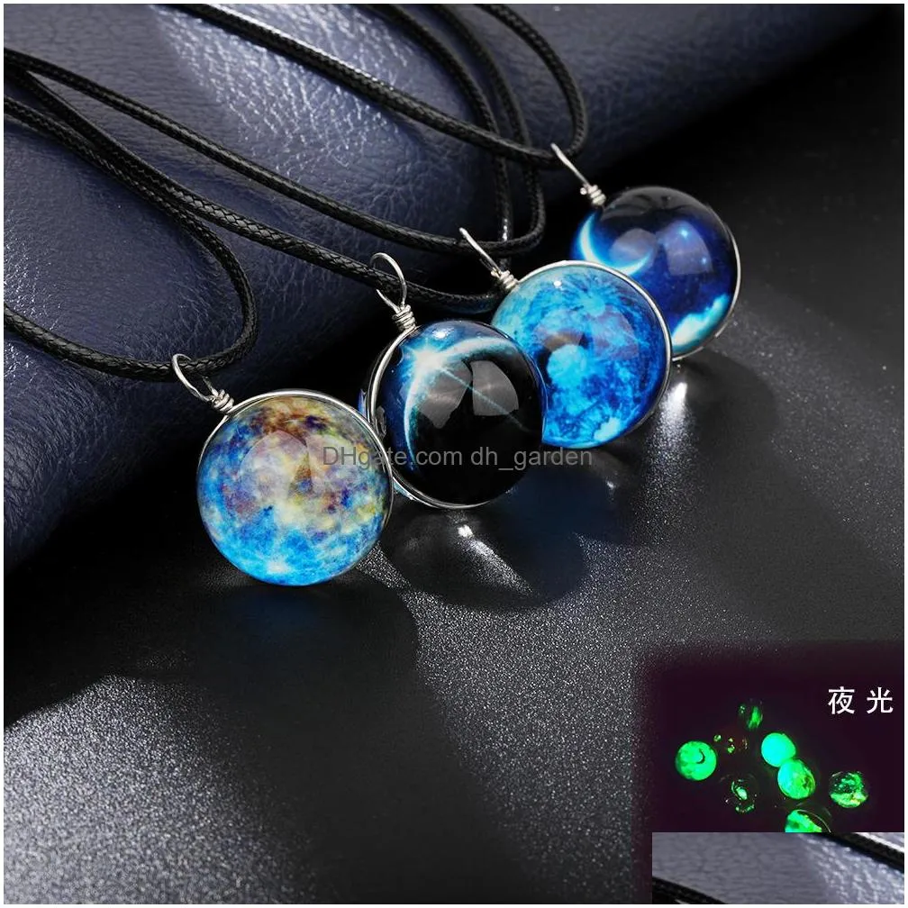 Pendant Necklaces New Handmade Luminous Glass Ball Couple Necklace For Womem Men Galaxy Pattern Cosmic Fantasy Globe Leather Chain Pen Dh9Kn