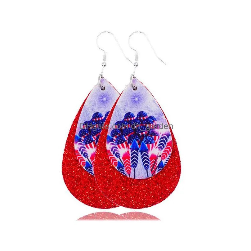 Dangle & Chandelier Fashion Design Double Layer Pu Leather Earring United States Flag Teardrop Printing Dangle For Independ Dhgarden Dh7Sb