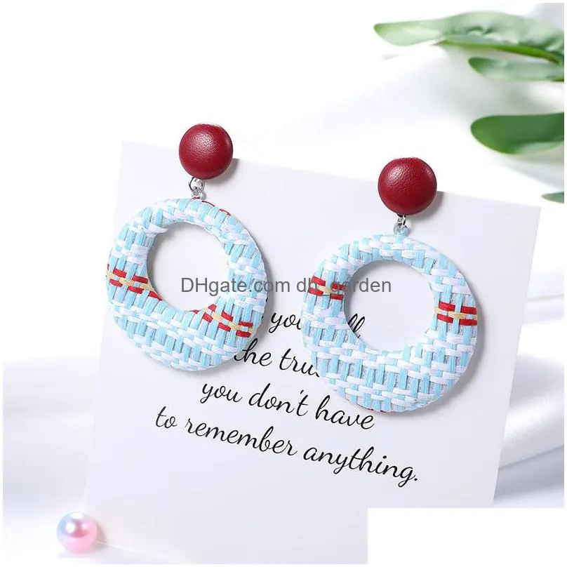 Dangle & Chandelier New Bohemian Round Geometric Raffia Dangle Earrings For Women Fashion Handmade Woven 6 Color Hoop Earring Jewelry Dhk17