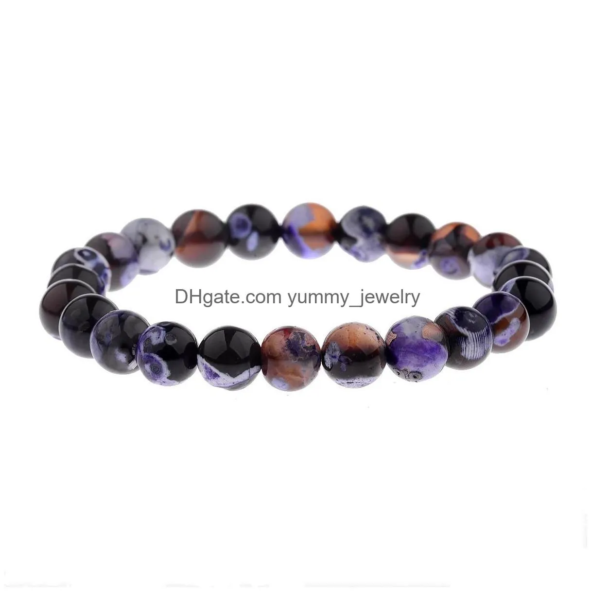 Beaded Natural Volcanic Stone Bracelets Bangles 8Mm Women Beaded Strands Colorf 7 Chakra Yoga Nce Beads Buddha Prayer Elastic Bracele Dhtqa