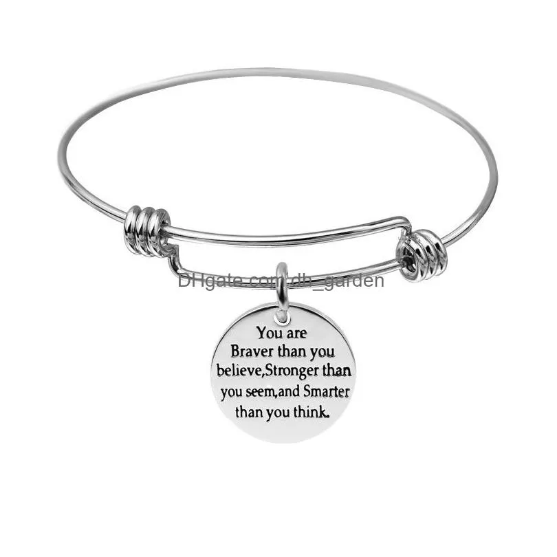 Bangle High Quality Stainless Steel Inspirational Charm Bracelet Bangle Expandable Sliver Color Wire For Your Friend Jewelry Gift Dro Dhv3X