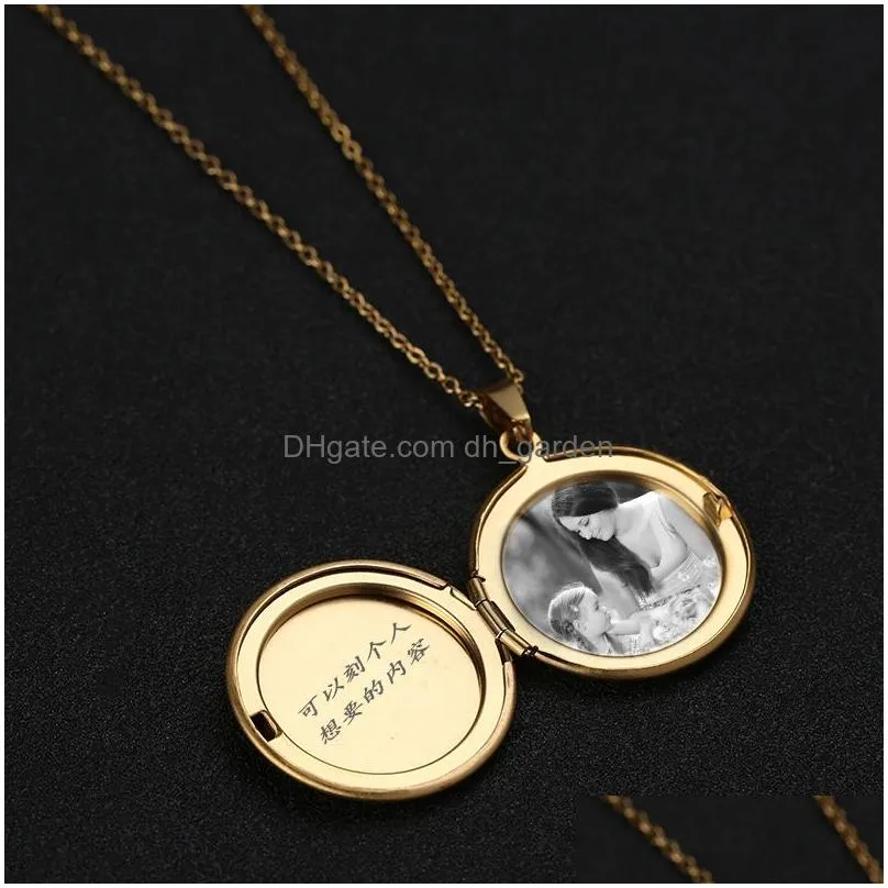 Pendant Necklaces 3 Color Round Stainless Steel Living Memory Openging Locket Necklace Magic Family Po Engraving Gift For Ba Dhgarden Dhhaf