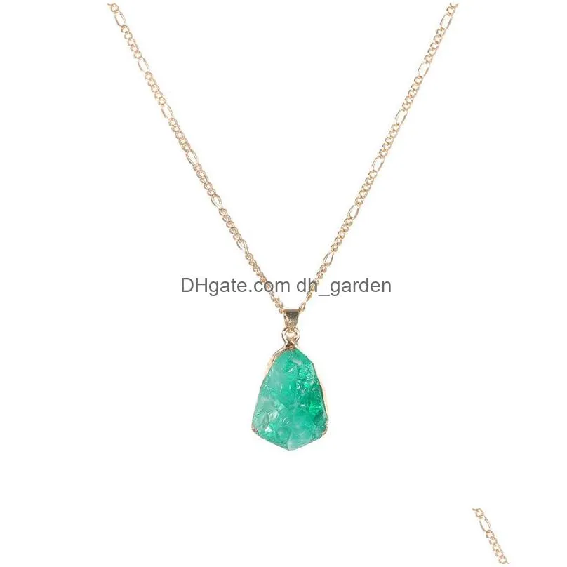 Pendant Necklaces New Resin Geometric Stone Crystal Pendant Necklace For Women Gold Plating 6 Color Fashion Jewelry Wholesal Dhgarden Dh6Ip