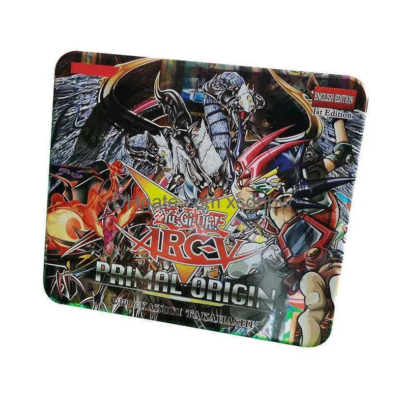 55pcs yu gi oh primal origin japanese anime different iron box english flash card game collection cards kids toy gift y1212