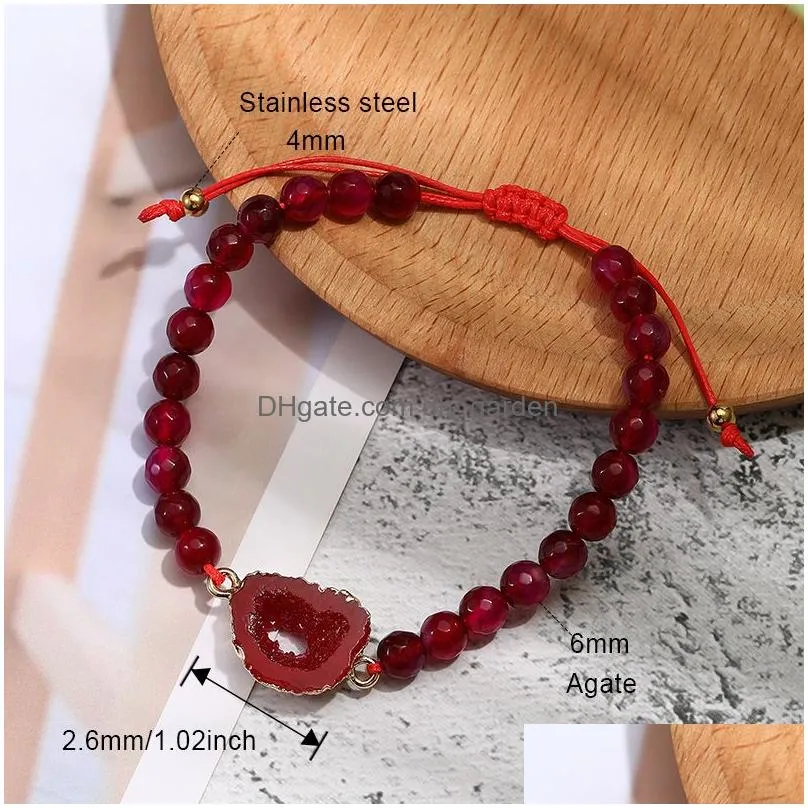 Charm Bracelets Bohemian Resin Druzy Charms Natural Stone Agate Beads Bracelets With Card Handmade Braided Friendship Brace Dhgarden Dhe8K