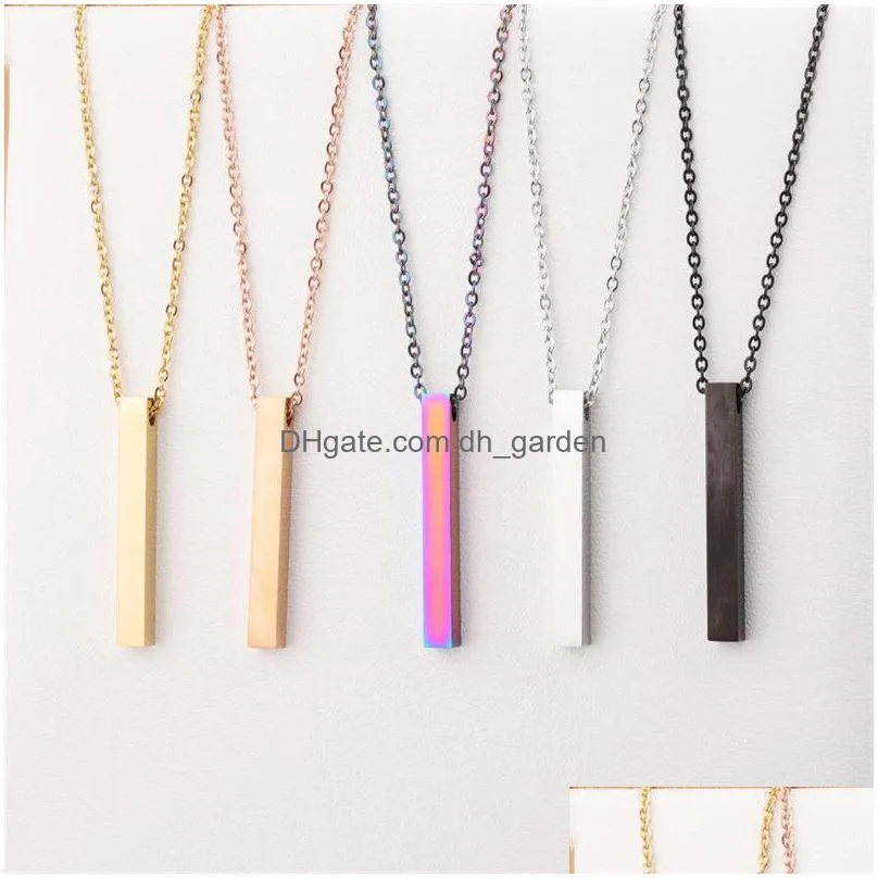 Pendant Necklaces Stainless Steel Solid Bar Blank Pendant Necklace For Men Women Gold Sier Rainbow Chain Laser Engraving Diy Dhgarden Dhzuj