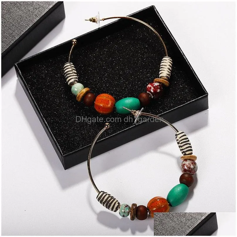 Dangle & Chandelier New Fashion Round Big Hoop Earrings For Women Girl Resin Handmade Ceramic Beads Alloy Earring Bohemian Dhgarden Dhsuh