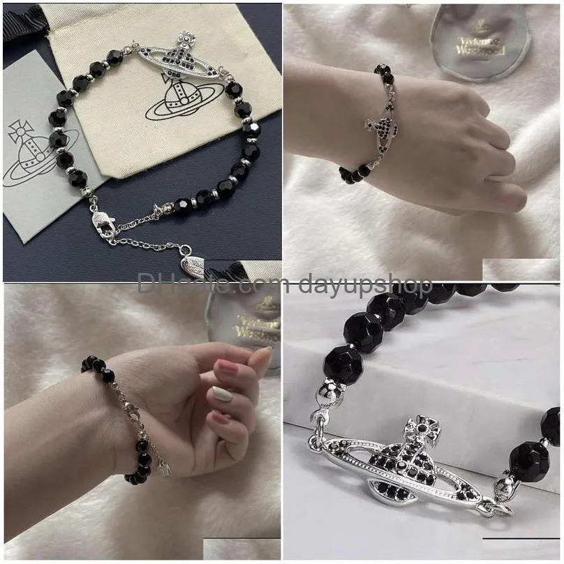 Designer High Quality Empress Dowager Black Agate Jewelry Women Vivienne Unique Design Bracelet For Drop Delivery Dhdhv