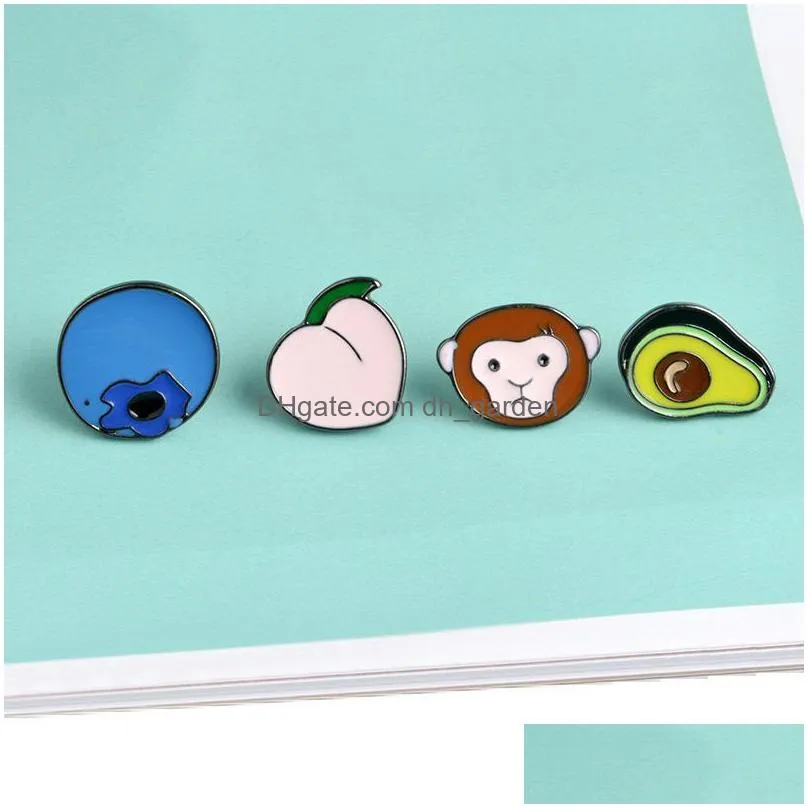Pins, Brooches Lovely Avocado Monkey Peach Blueberry Metal Pin Brooch For Womenkids Fashion Decoration Shirt Collar School Uniform Wh Dhmxi