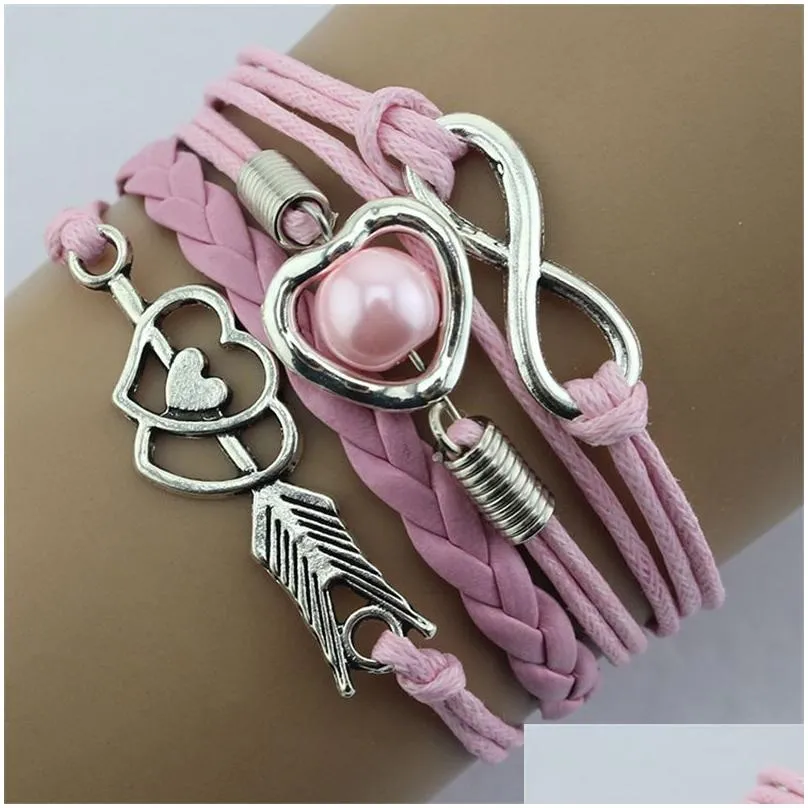 Charm Bracelets New Infinity Charm Bracelets Heart Cupid Arrow Diy Leather Mtilayer Artificial Pearl Bracelet Bangles Fashion Women G Dhecz