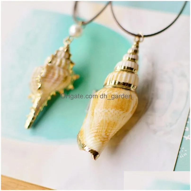 Pendant Necklaces Fashion Summer Simple Natural Starfish Conch Seashell Pendant Necklace Rope Chain Shell Necklaces Beach Jewelry For Dhoxn