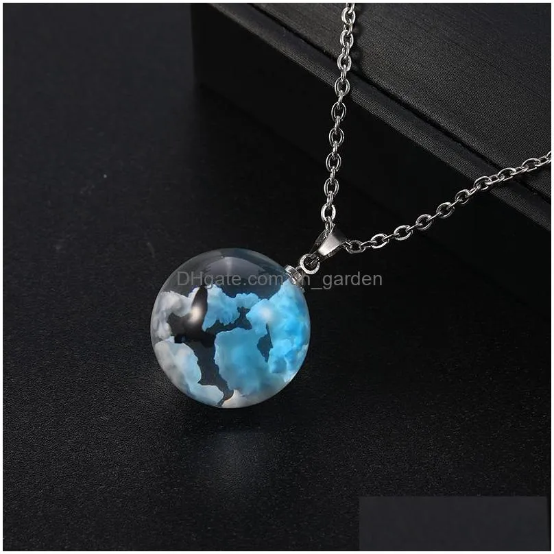 Pendant Necklaces Creative Handmade Blue Sky White Cloud Moon Pendant Necklace Women Resin Ball Stainless Steel Transparent Jewelry Dr Dhtu1