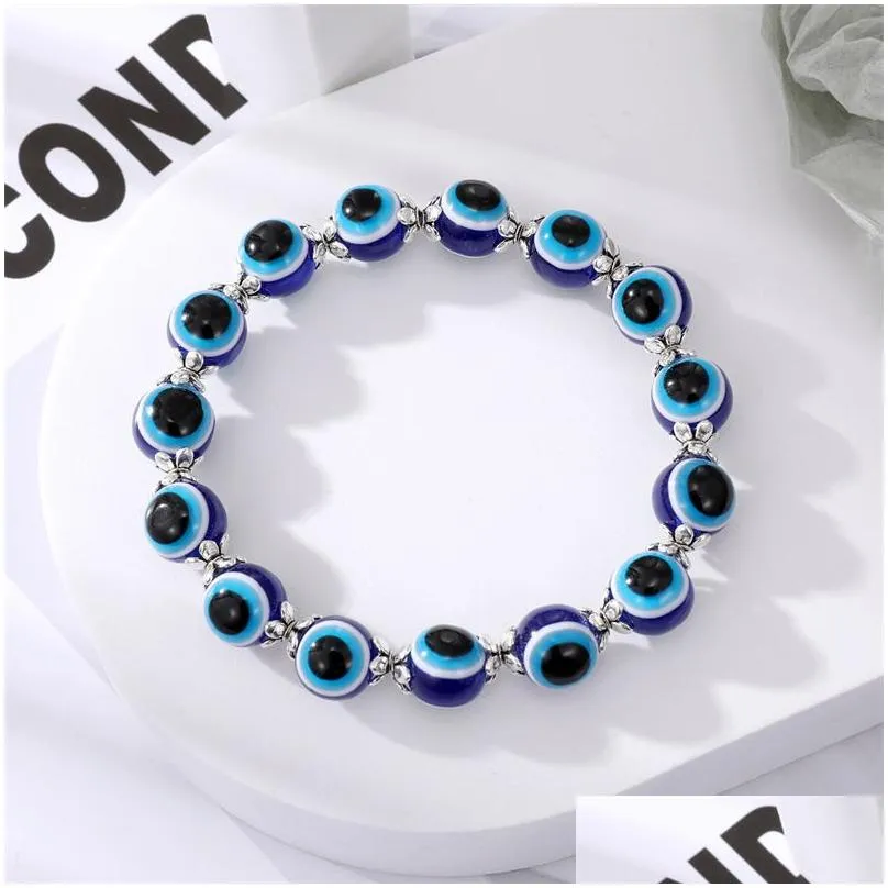 Beaded Turkish Lucky Evil Eye Bracelets Strands Bangle Imitation Pearls Blue Eyes Beaded Charm Bracelet For Women Men Couple Fashion Dhhp8