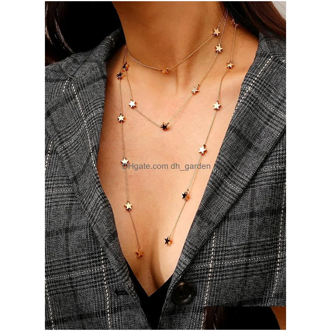 Pendant Necklaces New Fashion Boho Jewelry Mti Layer Fivepointed Star Pendant Choker Necklace Women Y Charm Statement Drop Delivery Je Dhuz4