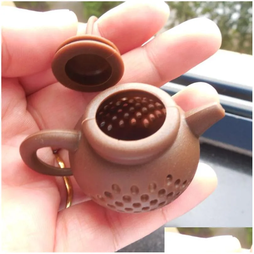 silicone teapot shape tea filter safely cleaning infuser reusable tea/coffee strainer teas leaks kitchen accessories