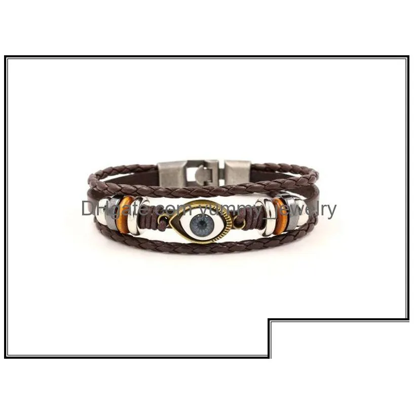 Charm Bracelets Handmade Evil Eye Bracelets Braided Genuine Leather Mtilayer Charm Beads For Men Vintage Fashion Hematite Drop Delive Dhb8S