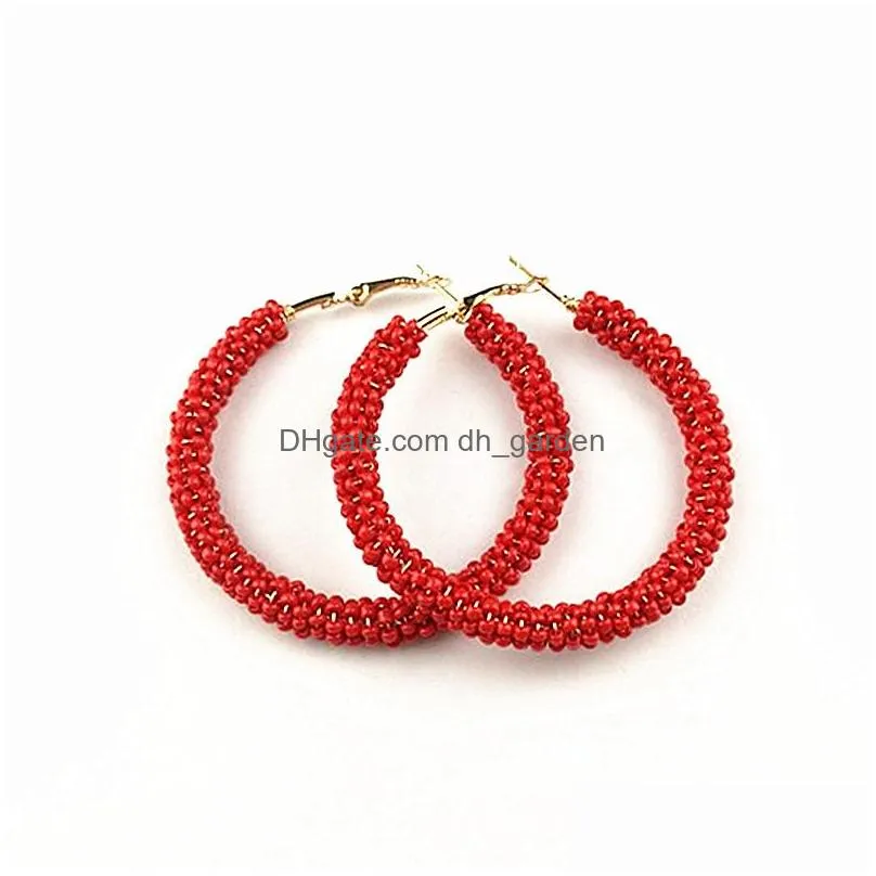 Hoop & Huggie New Big Round Hoops Earrings Bohemian Fashion Colorf Beads Circle Jewelry Statement Party For Women Wholesale Drop Deli Dhgxv