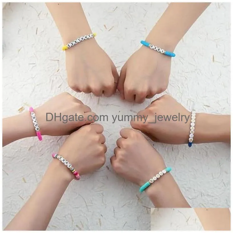 Beaded 11Pcs Taylor Swiftie Friendship Bracelets Set Surfer Heishi Beads Strands Fearless Letter Charm Stackable Soft Clay Boho Wrist Dhdgh