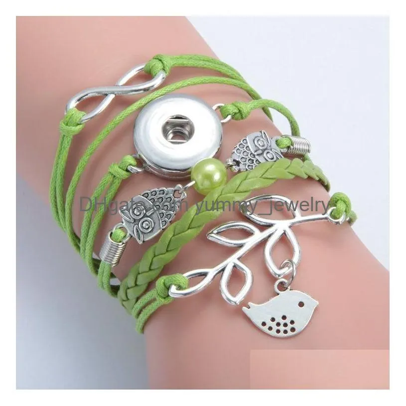 Charm Bracelets Mtilayer Noosa Snap Jewelry Chunks Bracelet Infinity Leather For Women Girls Fashion Wrap Owl Drop Delivery Jewelry B Dht6E