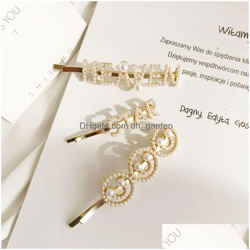 Hair Clips & Barrettes Sweet Cute Korea Imitation Pearl Hair Clip For Women Fashion Letter Love Kiss Face Hairpins Gold Acc Dhgarden Dhqry