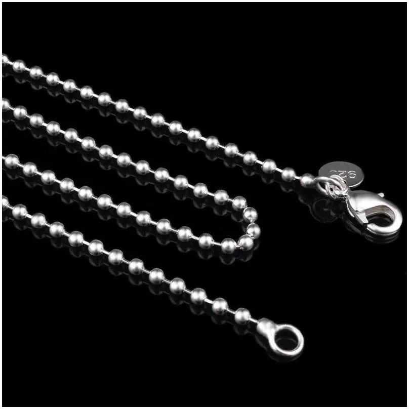 2.4mm ball chain 925 sterling silver beads women jewelry diy making fashion mens lobster clasp chain necklaces gifts 16-18 20 22 24