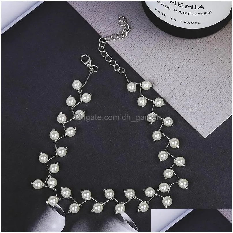 Pendant Necklaces Fashion Clavicle Chain Pearl Choker Necklace For Women Korea Style Sliver Gold Collar Neck Strap Elegant Jewelry Gif Dhq5S