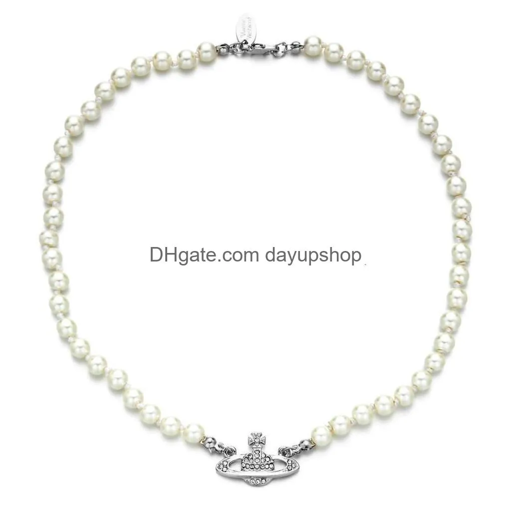 Designer High Quality Jewelry Planet Female Pendant Collar Chain Pearl Western Empress Dowager Necklace Bracelet Drop Delivery Dhaed