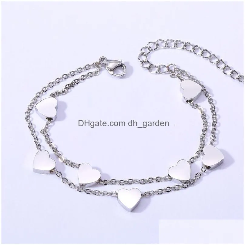 Chain New Fashion Stainless Steel Heart Love Charm Bracelet Anklet For Women Elegant Sliver Gold Rose Adjustable Wrist Link Dhgarden Dhish