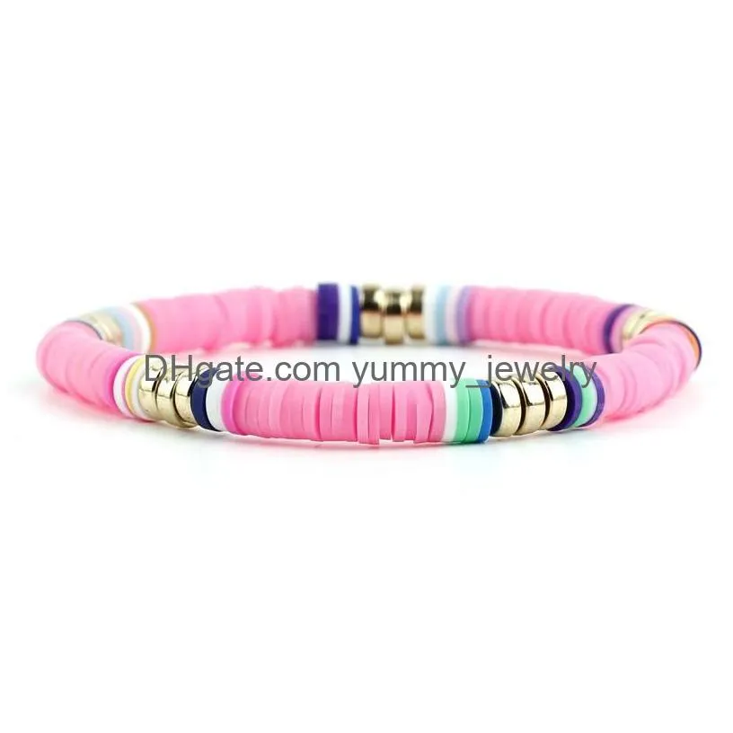 Beaded Surfer Heishi Bracelets Beaded Strands For Women Stackable Rainbow Vinyl Disc Clay Beads Stretch Elastic Layering Friendship B Dhocl