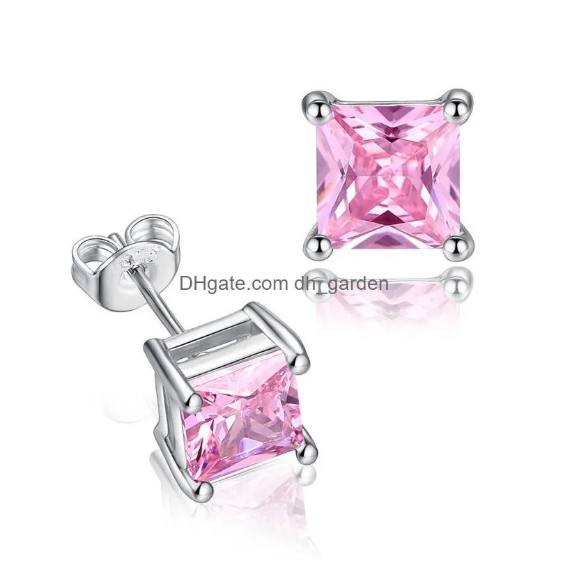 Stud New 58Mm Small White Pink Cubic Zirconia Stud Earring For Women Diamond Cz Bling Gold Sier Ing Fashion Jewelry Gif Dro Dhgarden Dhqiz