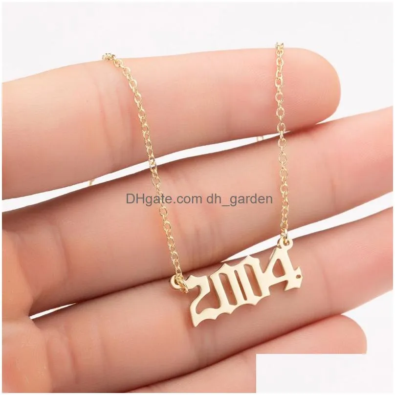 Pendant Necklaces New Personality Birth Year Charm Necklace Number Pendant For Women Stainless Steel Fashion Birthday Gift J Dhgarden Dh2Zh