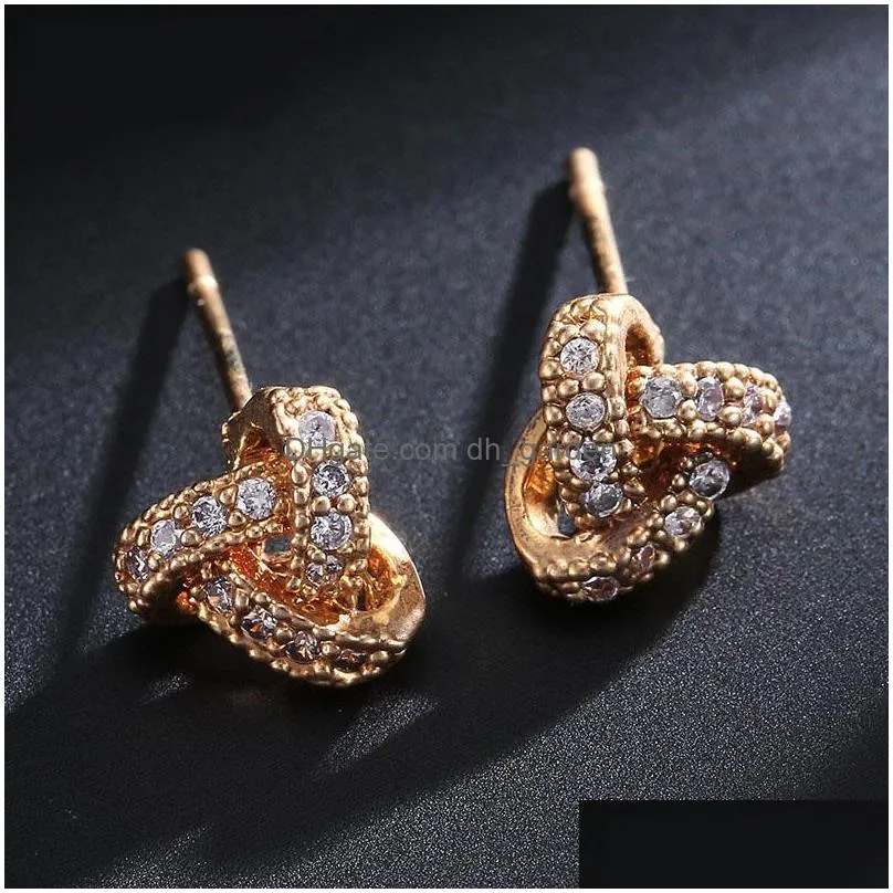 Stud Knot Love Cubic Zirconia Stud Earring For Women Girl Fashion 925 Sier Antiallergy Pin Ing Party Designer Jewelry Drop Dhgarden Dh1Dp