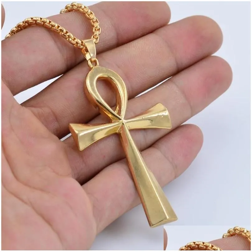 egyptian ankh crucifix necklaces pendants with chain metal symbol of life cross necklace gold silver fashion design punk hip hop religion jewelry gifts for men