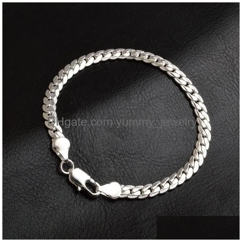 Chain 5Mm Mens Bracelets 925 Sterling Sier Plated Flat Chain Designs Fashion Jewelry For Women Birthday Festival Party Christmas Drop Dhnkf