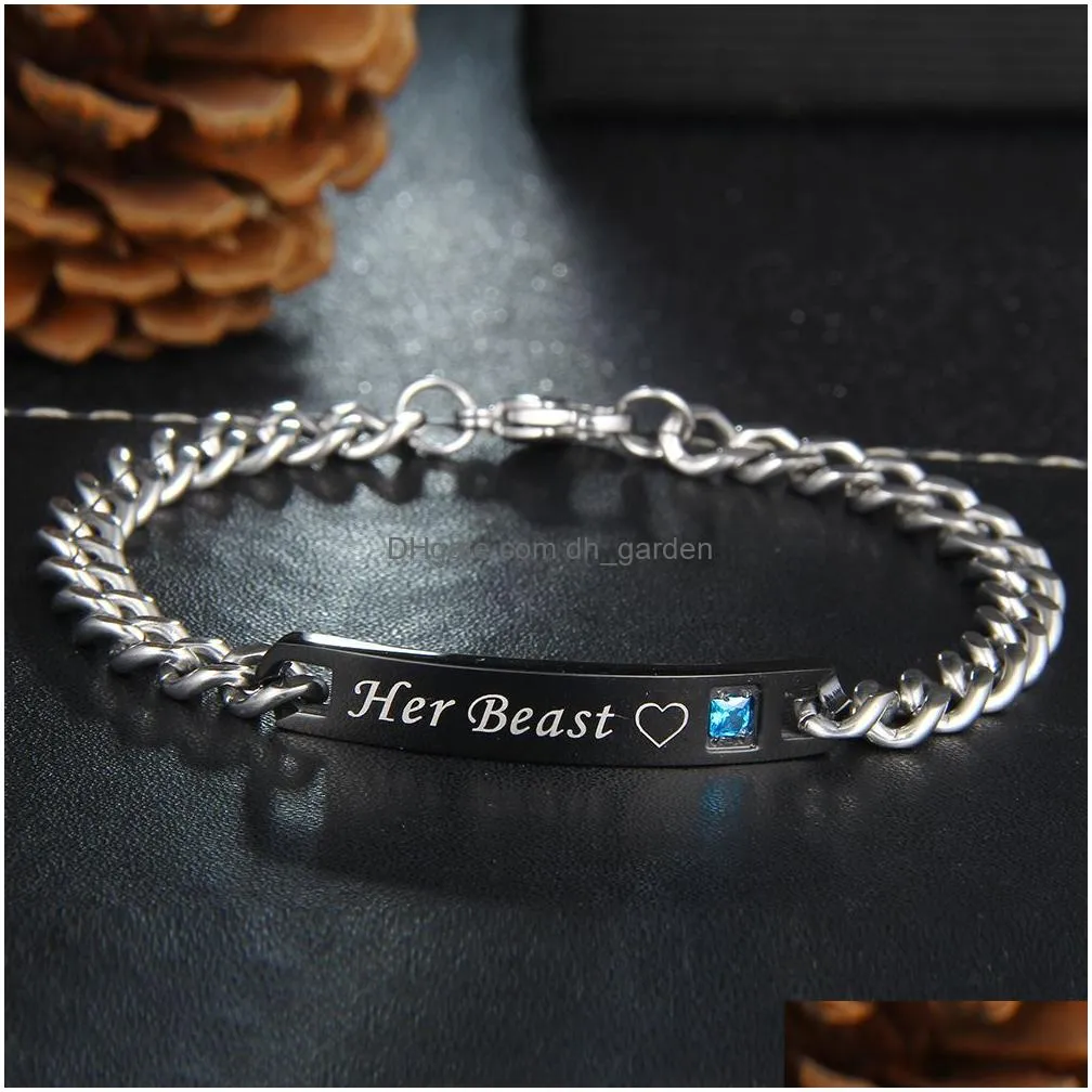 Charm Bracelets High Quality Titanium Steel Rose Gold Black Couple Bracelet For Women Men Adjustable Size Queen King Chain Dhgarden Dhdk0