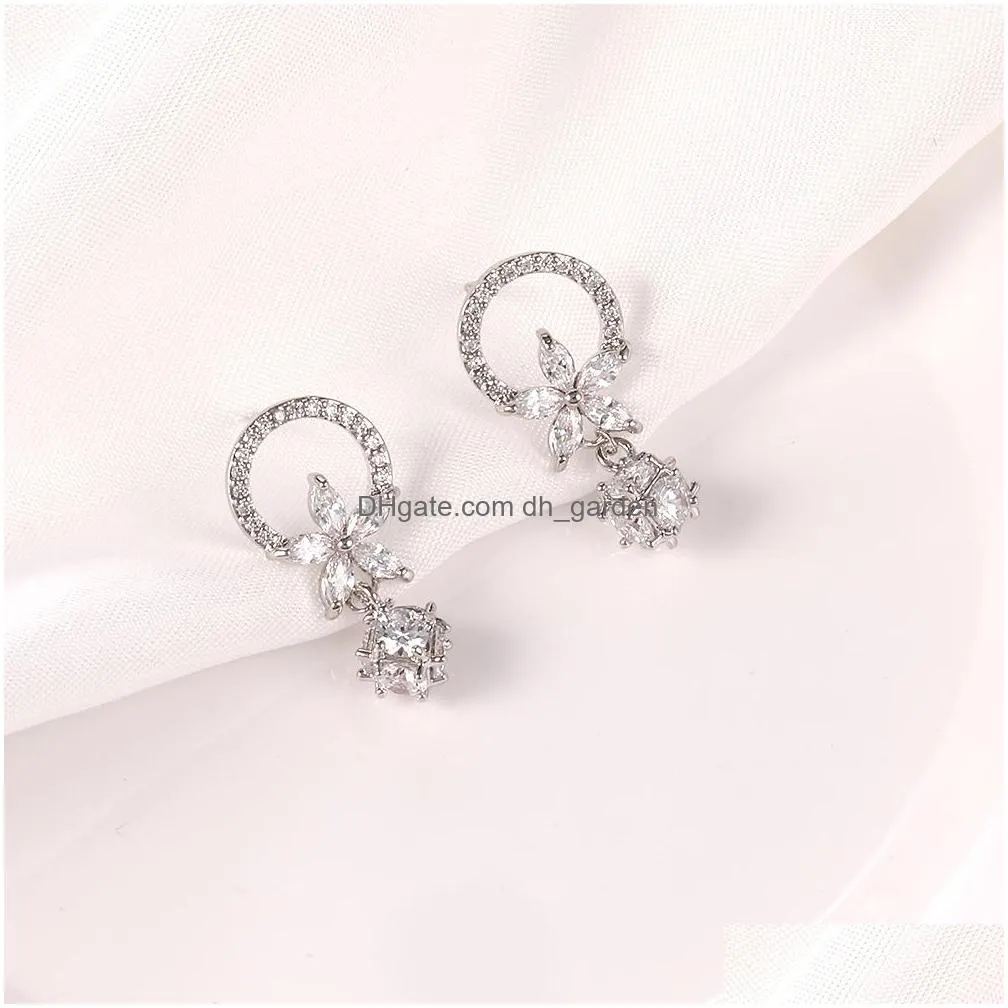 Stud Fashion Designer Jewelry Earrings 925 Sier Cubic Zirconia Flower Dangle Earring For Women Cz Big Gold Hoop Wedding Gift Drop Del Dhgn0