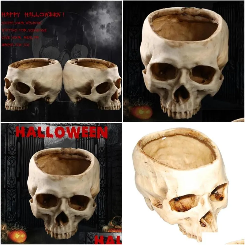 resin crafts human tooth teaching skeleton model halloween home office flower planter skull pot decoration 220614