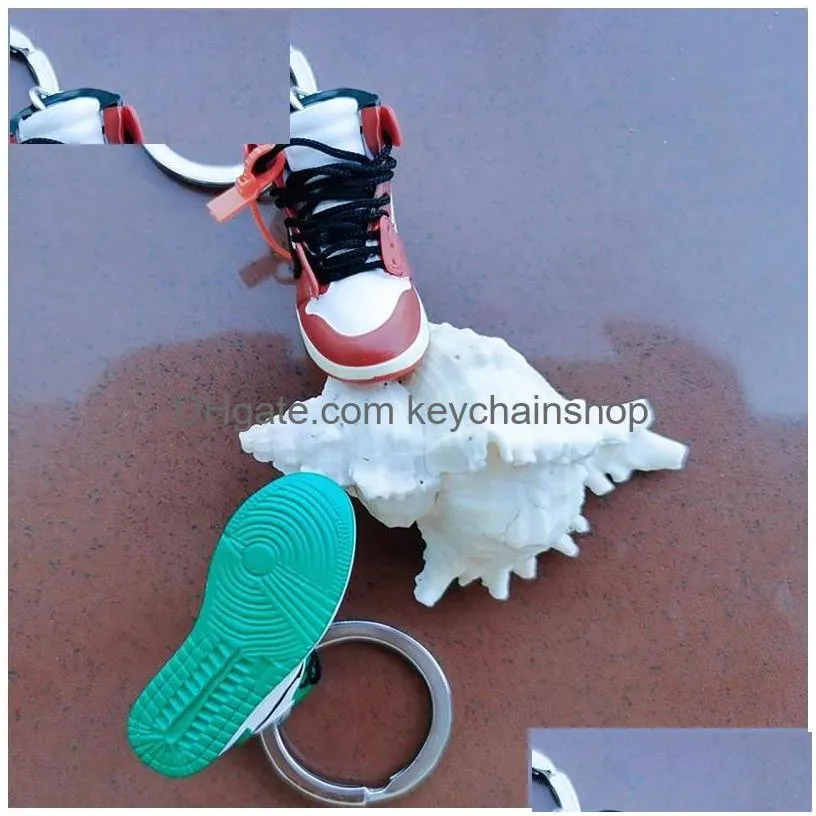 Keychains Lanyards Simation 3D Sneakers Keychain Fun Mini Pu Basketball Shoes Keyring Diy Finger Skateboard Accessories Jewelry Pend Dhnnp