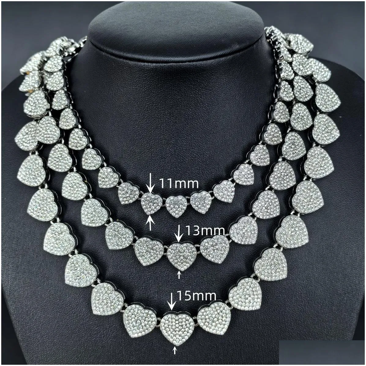 heart tennis chains iced out 11 13 15mm women water diamond necklaces bling mens cuban  curb link chain bracelet fashion gold silver punk hip hop jewelry