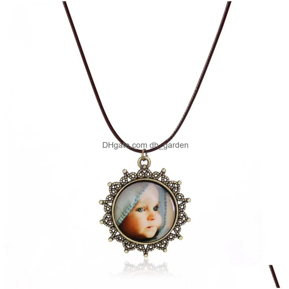 Pendant Necklaces Handmade Cute Baby Moms Love Pendant Necklaces For Women Retro Bronze Glass Cabochon Charm Necklace Warming Jewelry Dhdrz