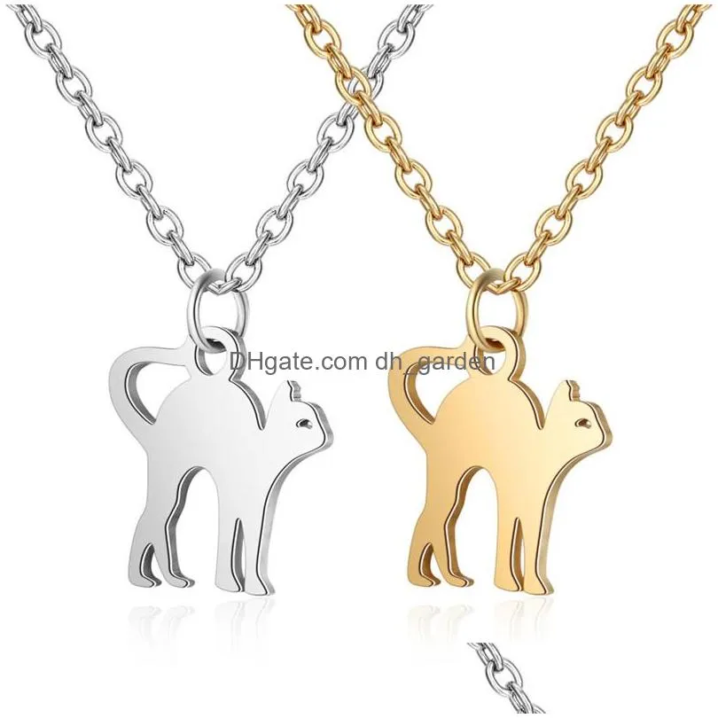 Pendant Necklaces Cute Cat Pendant Necklace For Women Men Stainless Steel Gold Sier Simple Design Pet Charm Adjustable Neckl Dhgarden Dhqzx