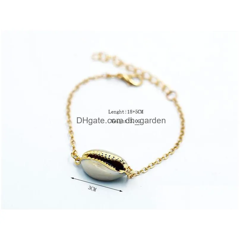 Chain New Arrival European Style Gold Color Genuine Cowrie Shell Adjustable Chain Bracelet Elegant Jewelry For Woman Accesoires Makin Dhwkg